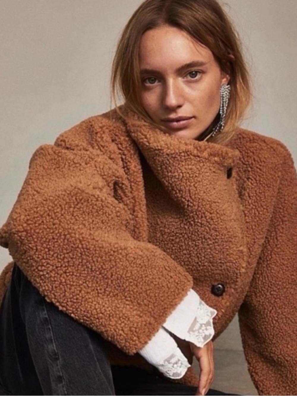 Free People Izzy Wrap Teddy Bear Coat Jacket, M